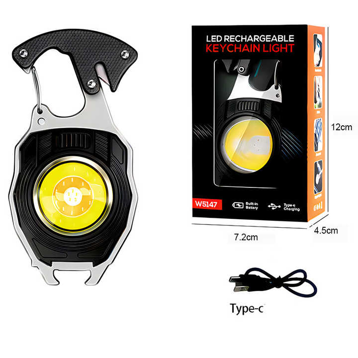 Fənər Brelok, FORCI, UAFANBB, COB LED, C tipli USB giriş, təkrar doldurulan, qapaq açan, vintaçan, yandıran və fit funks